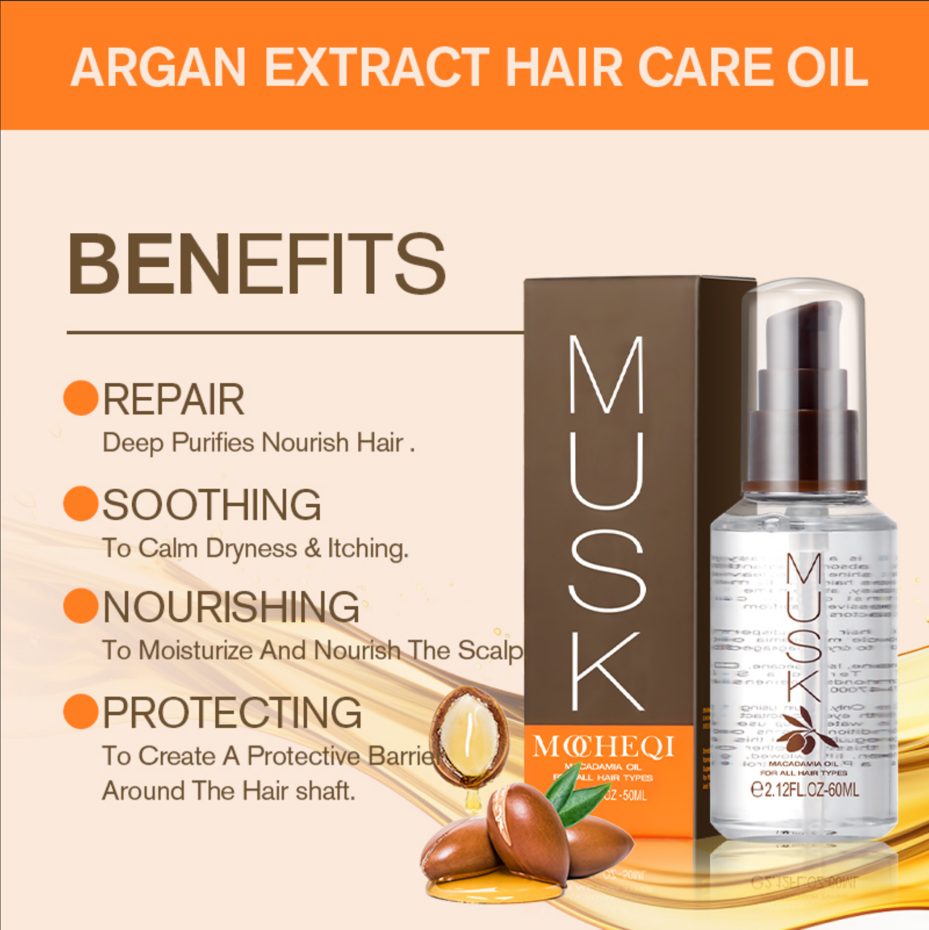 MOCHEQI Private Label Jojoba & Argan Oil Hair Serum Deep Repair Nourishing Heat Protect Smooth Shine Refreshing Leave-In Care 