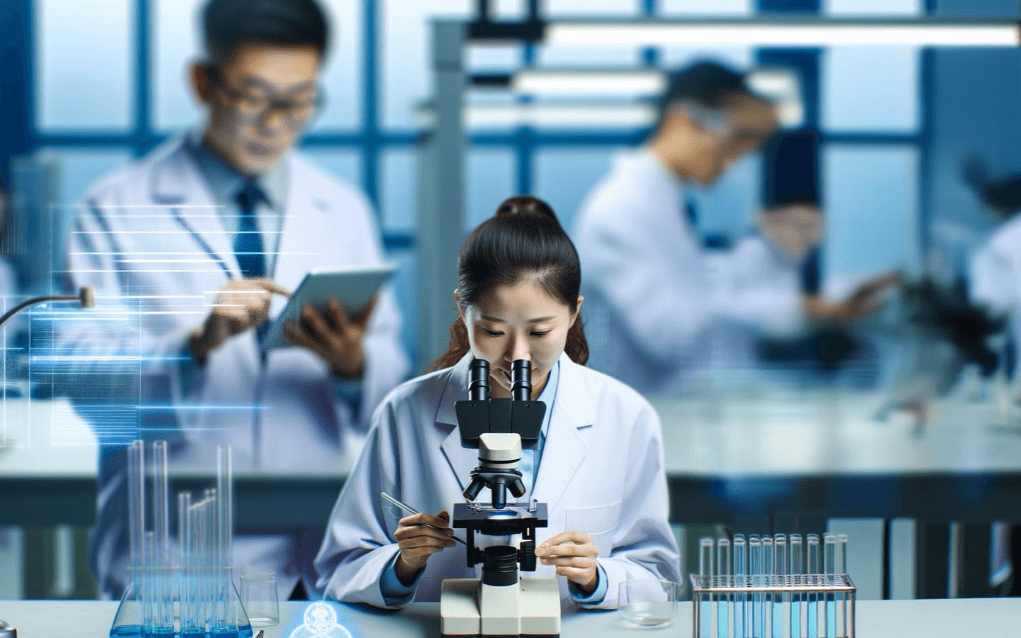 Laboratory research with a microscope